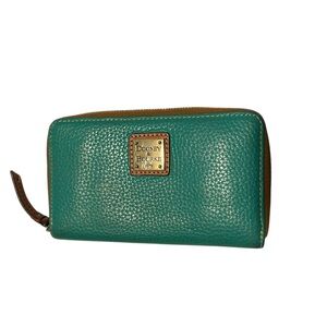 Dooney & Bourke Pebble Leather Zip around Y2k Wallet Teal Green Coin Card Holder